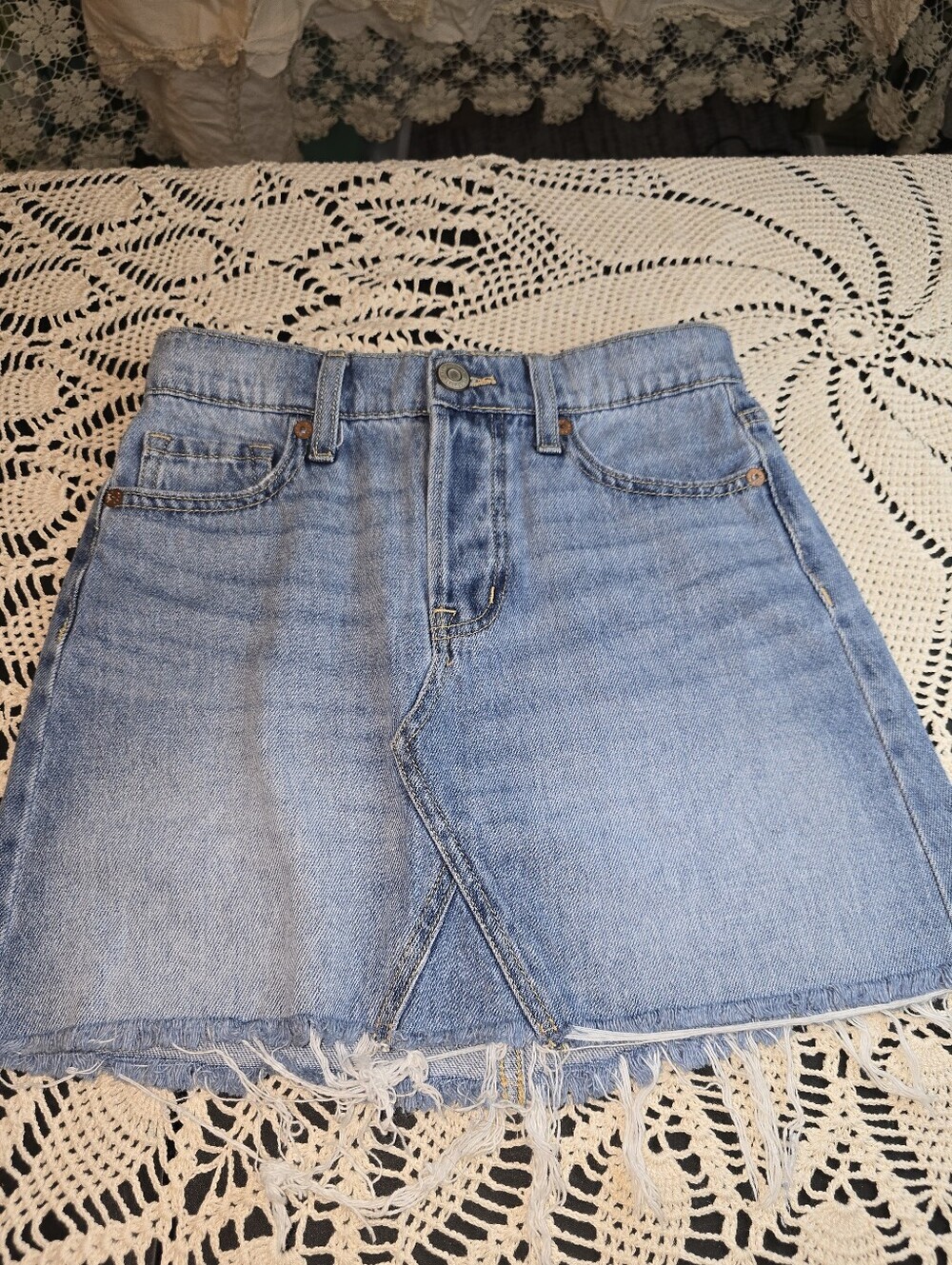 Aero Denim Button Up, High Rise, Mini Skirt, Size 000